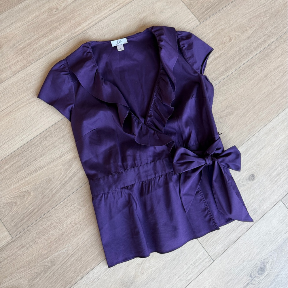 Purple Cap Sleeve Top with Bow Detail